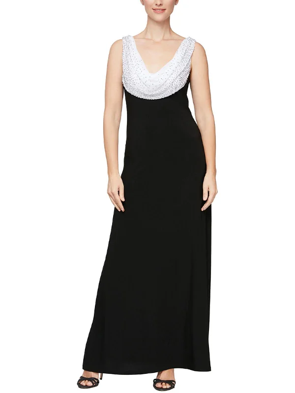 Off-the-Shoulder Sequin Party Dress -Womens Embellished Cowl Neck Evening Dress