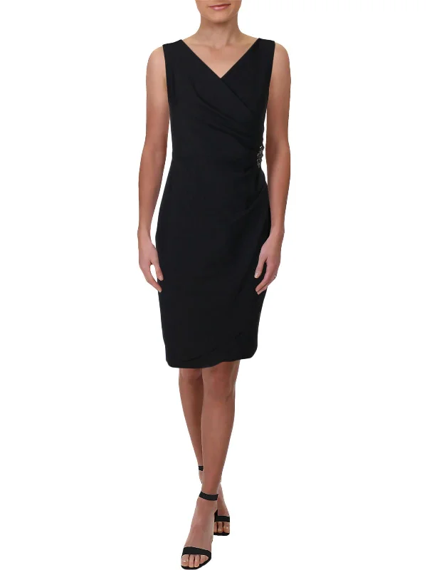 Long-Sleeve Velvet Party Dress for Winter Night -Womens Embellished Faux-Wrap Cocktail And Party Dress