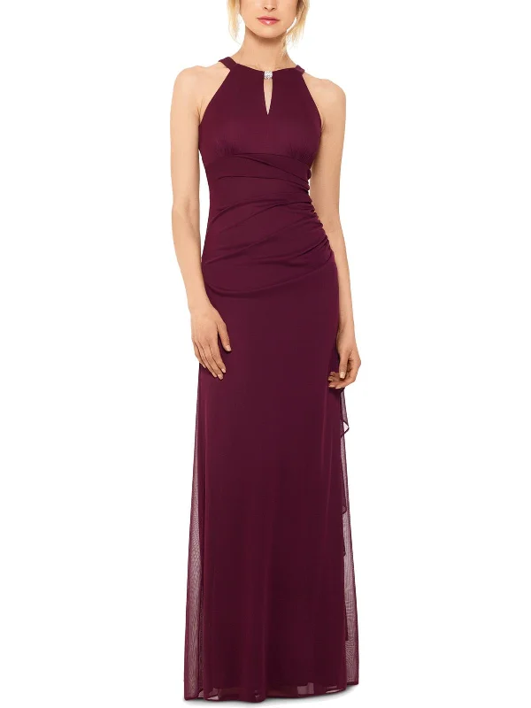 Simple Red Party Dress for Bold Statement -Womens Embellished Keyhole Evening Dress