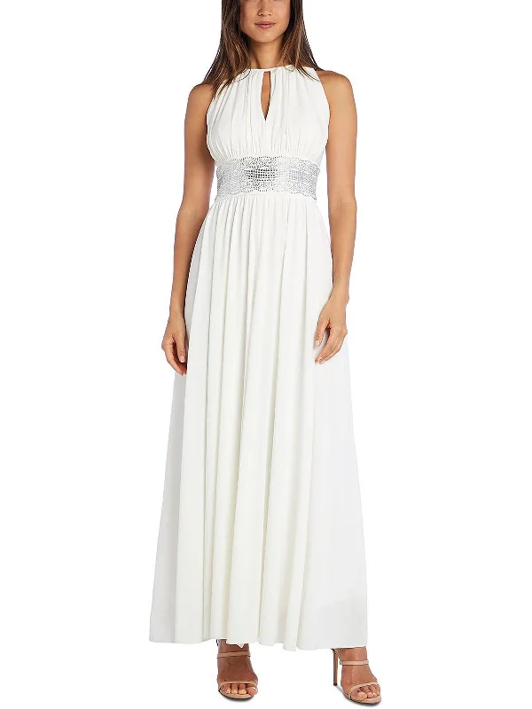 Backless Tulle Party Dress for Chic Look -Womens Embellished Keyhole Evening Dress