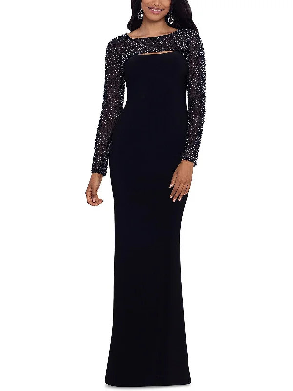 Elegant Silk Party Dress for Wedding Events -Womens Embellished Long Evening Dress