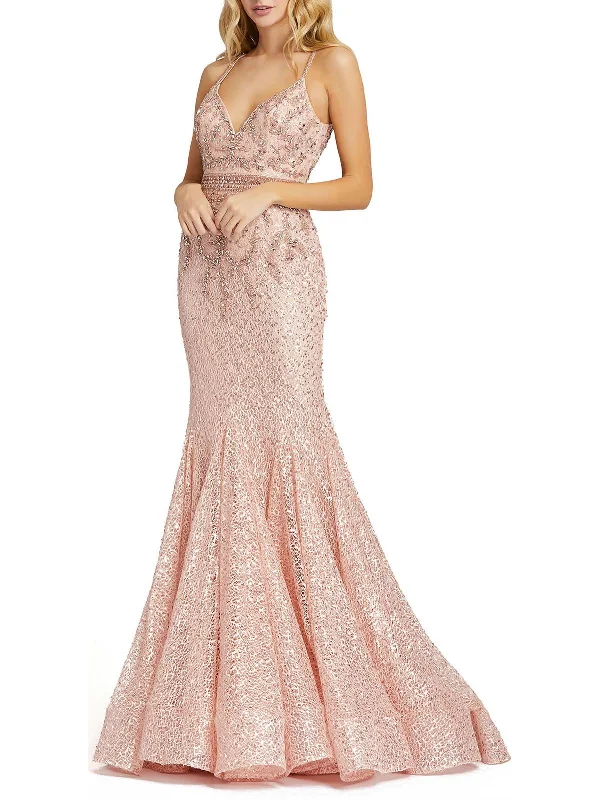 Fitted Satin Party Dress for Sleek Look -Womens Embellished Maxi Evening Dress