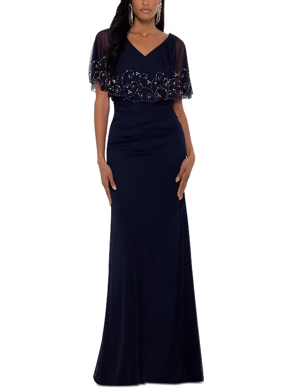 Plunging V-neck Party Dress for Sexy Feel -Womens Embellished Maxi Evening Dress
