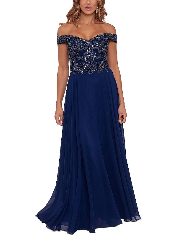 Off-the-Shoulder Tulle Party Dress for Fairy Tale Look -Womens Embellished Maxi Evening Dress