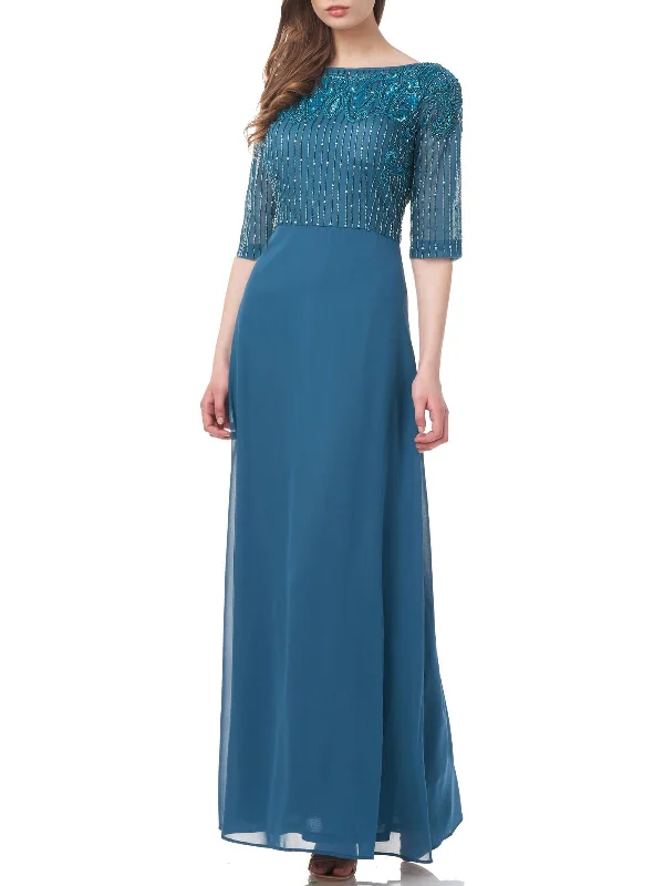 Spaghetti Strap Party Dress for Hot Weather -Womens Embellished Maxi Evening Dress