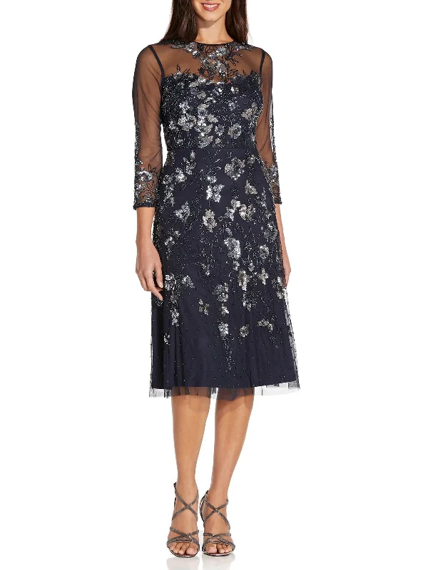 Silver Sequin Party Dress for Glittering Look -Womens Embellished Midi Cocktail and Party Dress