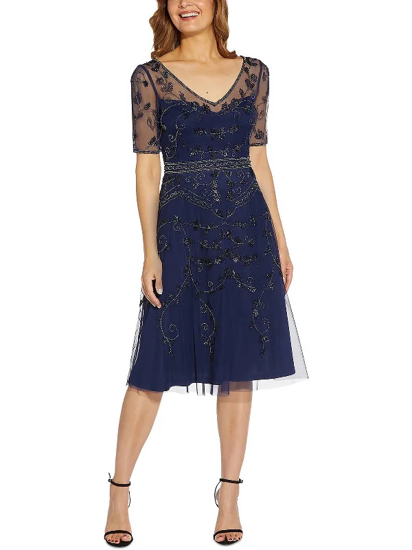 Satin Off-Shoulder Party Dress for Evening Glam -Womens Embellished Midi Cocktail and Party Dress
