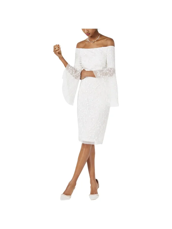 Puff Sleeve Party Dress for Fun Vibe -Womens Embellished Off-The-Shoulder Cocktail Dress