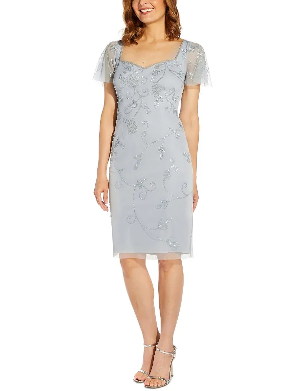 Blue Sequin Party Dress for Glamour -Womens Embellished Polyester Cocktail And Party Dress
