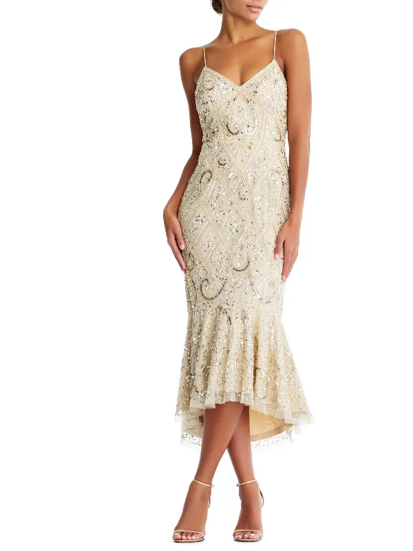 Casual Black Party Dress for Laid-back Party -Womens Embellished Trumpet Evening Dress