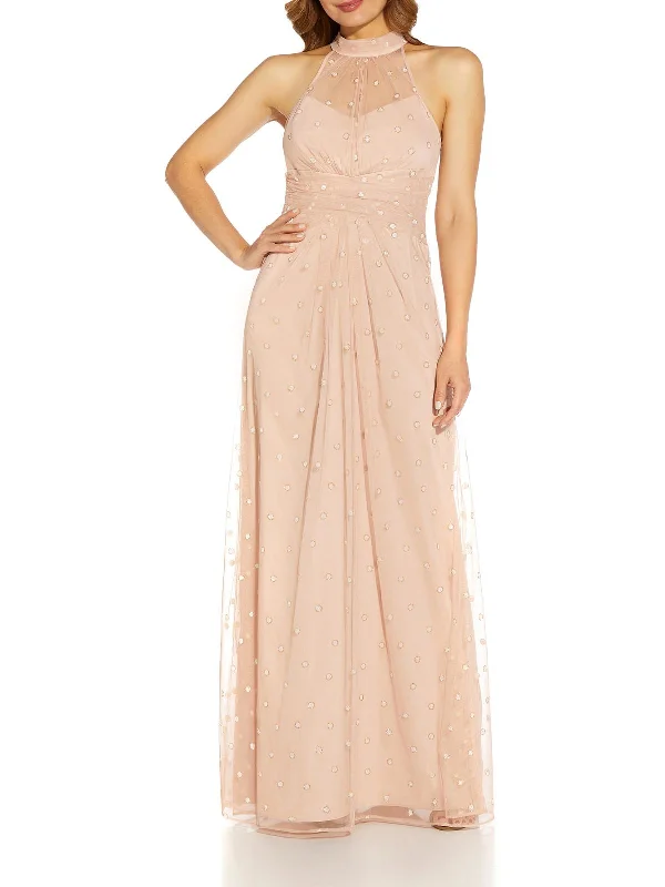 Dress with Puff Sleeves for Retro Party Look -Womens Embelllished Maxi Evening Dress