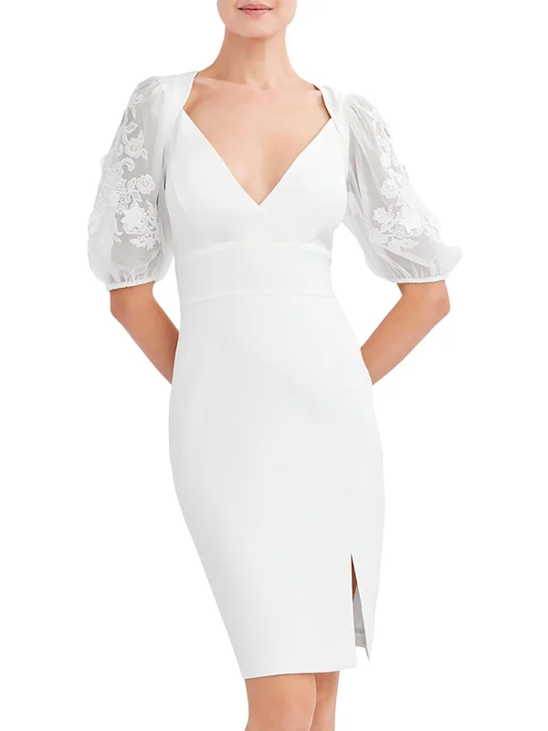 Midi-Length Party Dress for Evening Gatherings -Womens Embroidered Cocktail Evening Dress