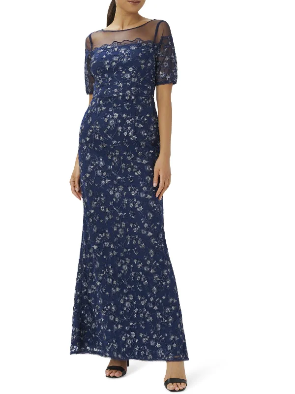 Polka Dot Party Dress for Retro Charm -Womens Embroidered Illusion Evening Dress