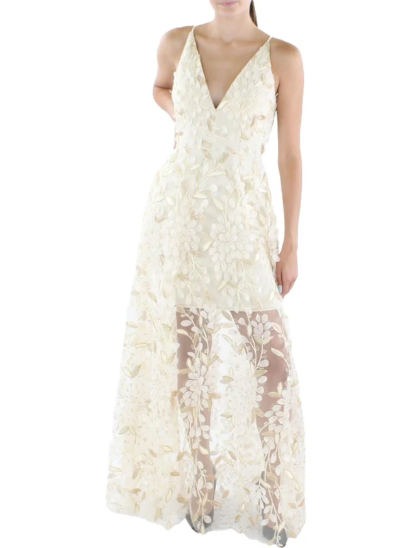 Lace-Up Party Dress for Bold Look -Womens Embroidered Long Evening Dress