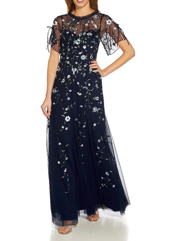 Floral Print Party Dress for Spring Events -Womens Embroidered Maxi Evening Dress
