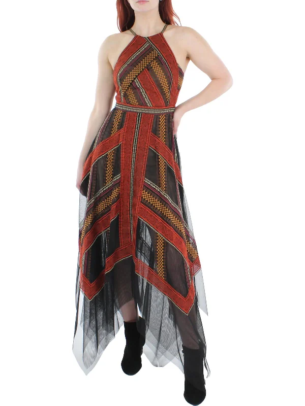 Sexy Plunge Neck Party Dress for Bold Look -Womens Embroidered Maxi Evening Dress