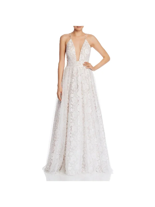 Classic A-Line Party Dress for Timeless Elegance -Womens Embroidered Plunge Formal Dress