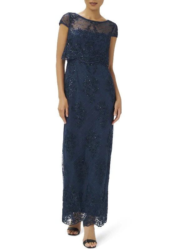 Button Detail Party Dress for Unique Touch -Womens Embroidered Tea-Length Evening Dress