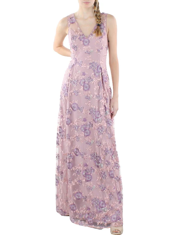 Cold Shoulder Party Dress for Elegant Vibe -Womens Embroidered V-Neck Evening Dress