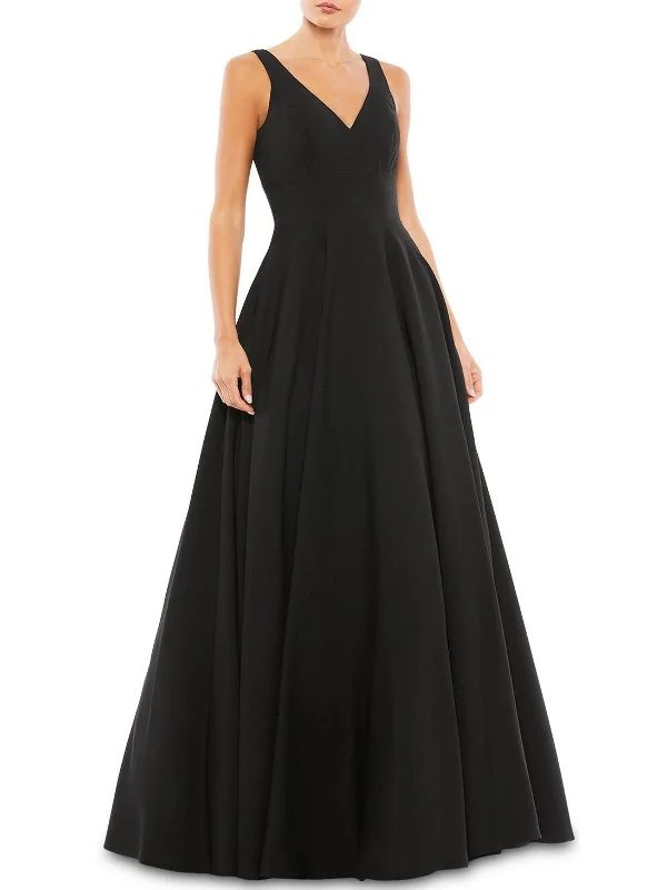 Faux Fur Trim Party Dress for Winter Glam -Womens Empire Waist Maxi Evening Dress