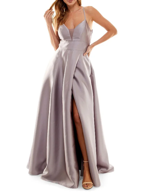 Ruffled Hem Party Dress for Cute Look -Womens Faux Wrap Mesh Inset Evening Dress