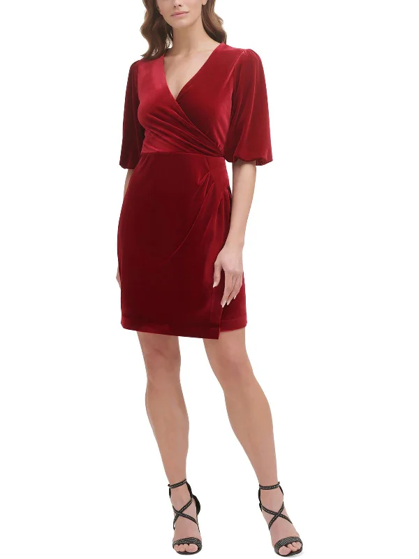 Knee-Length Work Dress for Office Look -Womens Faux Wrap Side Ruche Wear to Work Dress Knee-Length Work Dress for Office Look -Womens Faux Wrap Side Ruche Wear to Work Dress