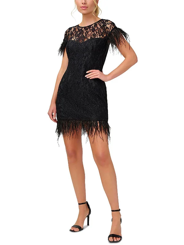 Stylish Wrap Party Dress for Evening Event -Womens Feather Trim Mini Cocktail and Party Dress