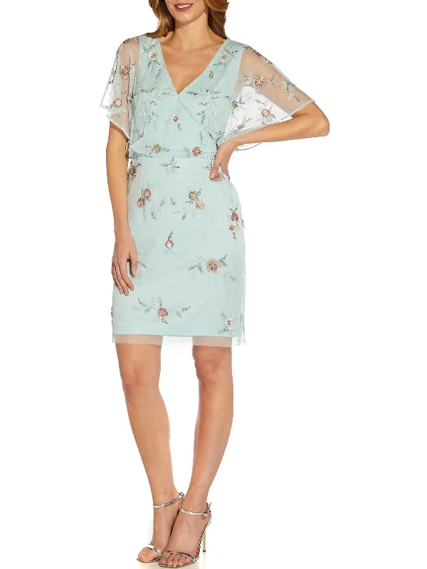 Pink Sequin Party Dress for Birthday -Womens Floral Embellished Cocktail and Party Dress