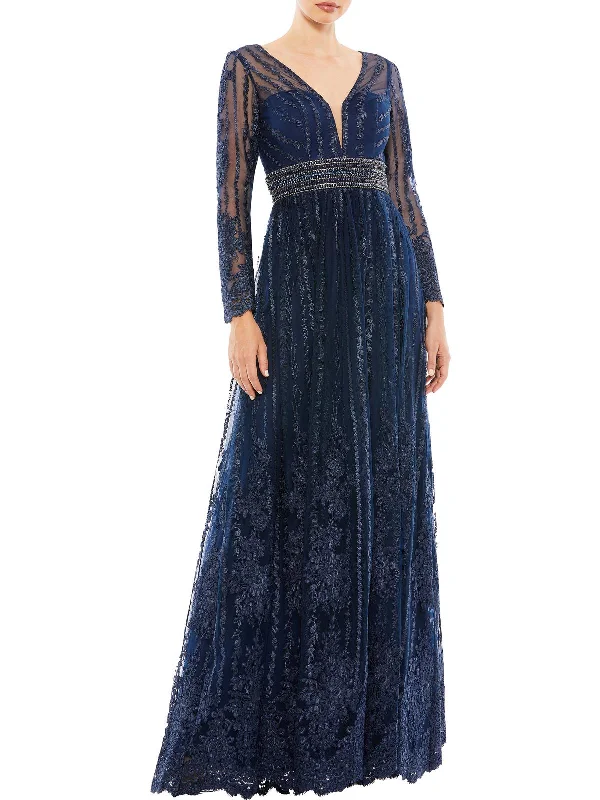 Two-Tone Party Dress for Stylish Appeal -Womens Floral Embroidered Evening Dress