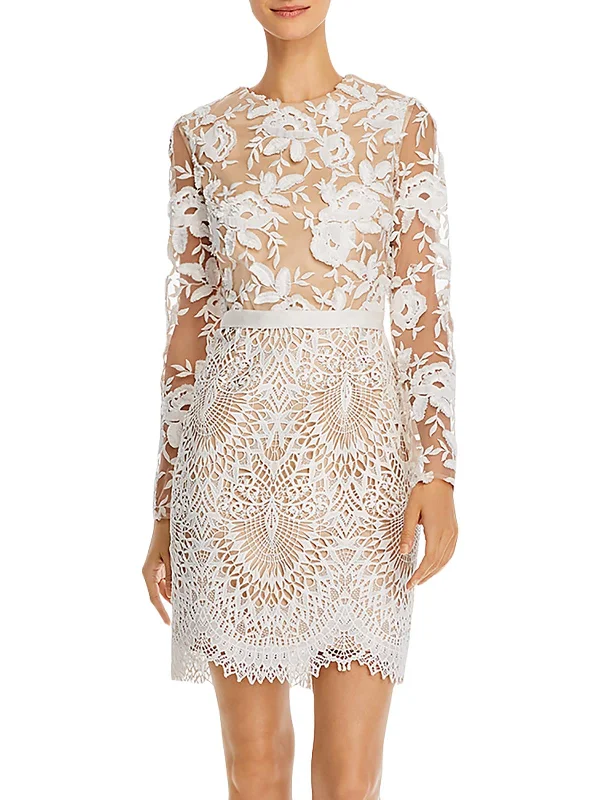 Puff Sleeve Sequin Party Dress for Fun Glam -Womens Floral Lace Cocktail Dress