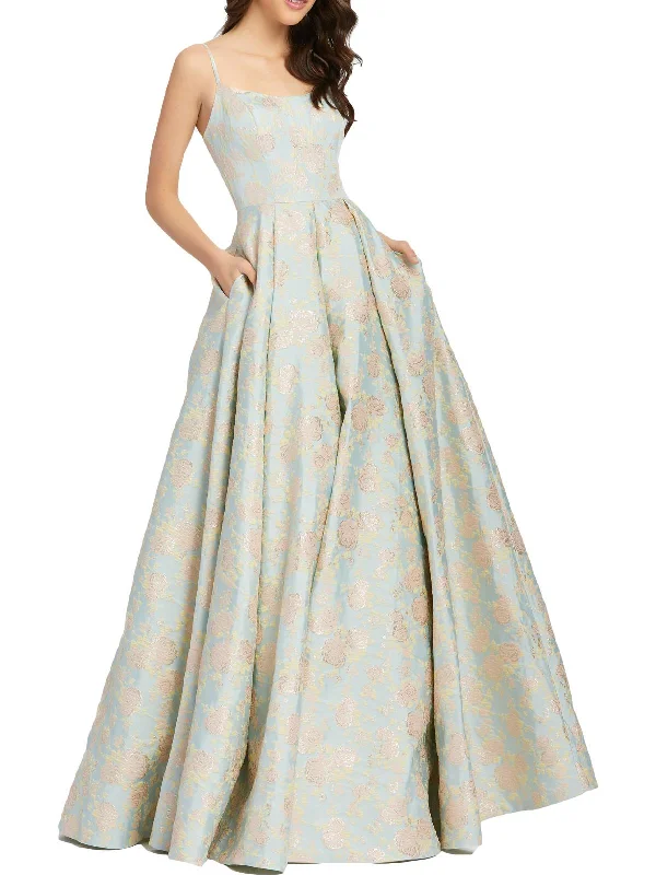 Sleek Metallic Party Dress for Night Event -Womens Floral Long Evening Dress