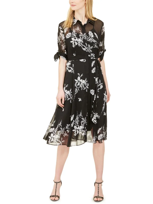 Wool Plaid Shirt Dress-Womens Floral Long Shirtdress