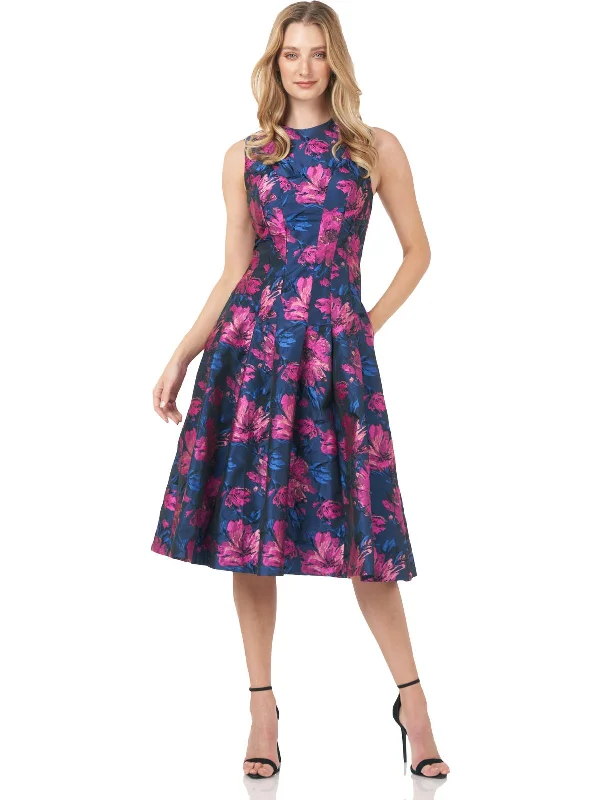Dress with Puff Sleeves for Retro Party Look -Womens Floral Midi Cocktail and Party Dress