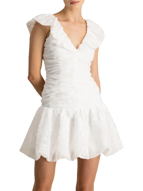 Dress with Puff Sleeves for Retro Party Look -Womens Floral Mini Cocktail and Party Dress