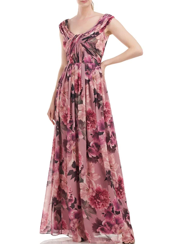 Full Skirt Party Dress for Retro Style -Womens Floral Pleated Evening Dress
