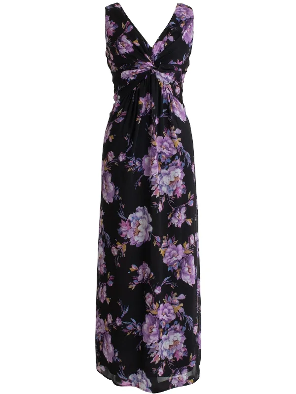 Sleek Metallic Party Dress for Night Event -Womens Floral Print Chiffon Evening Dress Sleek Metallic Party Dress for Night Event -Womens Floral Print Chiffon Evening Dress