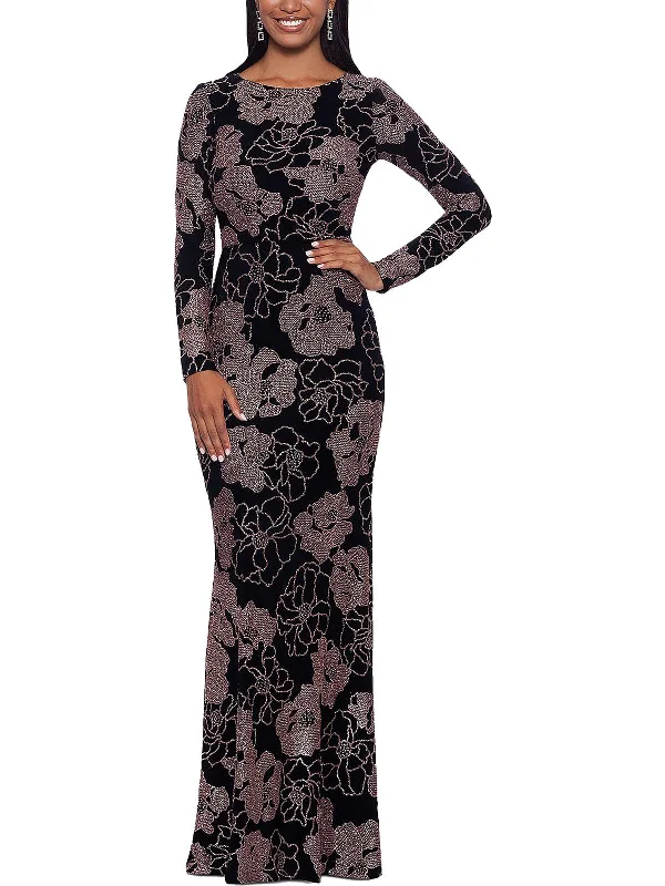 Simple Red Party Dress for Bold Statement -Womens Floral Print Maxi Evening Dress