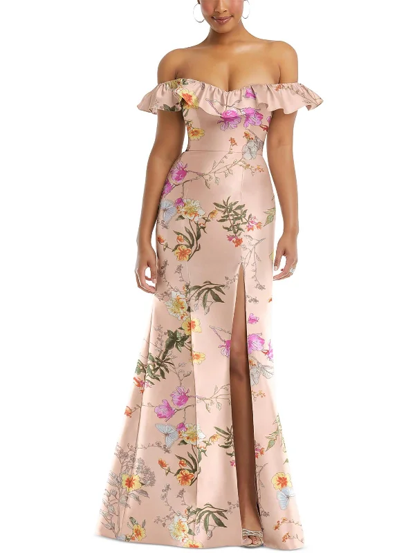 Strapless Floral Party Dress for Outdoor Events -Womens Floral Print Polyester Evening Dress