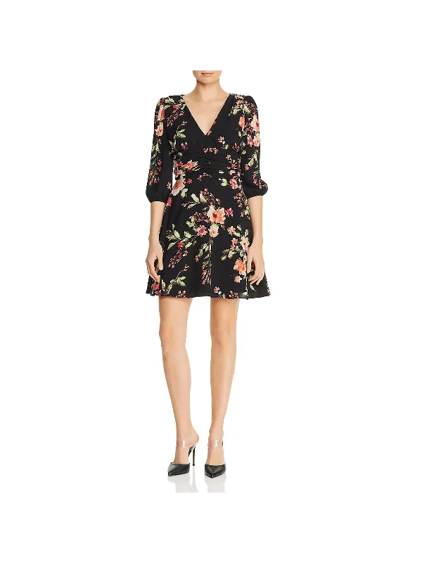 White Lace Party Dress for Summer Event -Womens Floral Print V-Neck Cocktail Dress
