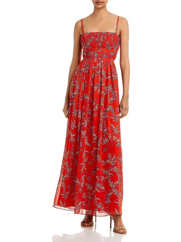 Gold Metallic Party Dress for Shiny Glam -Womens Floral Square Neck Evening Dress