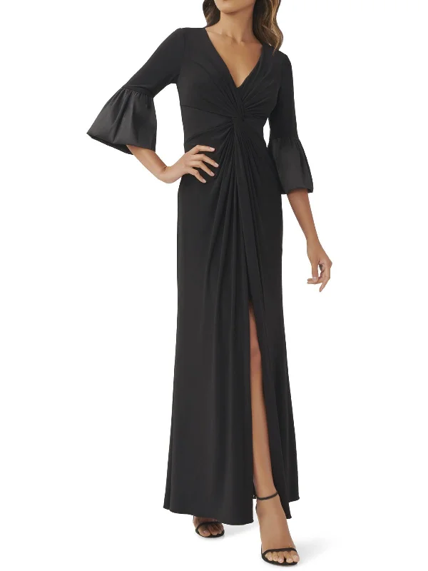 Sleek Metallic Party Dress for Night Event -Womens Front Twist Maxi Evening Dress
