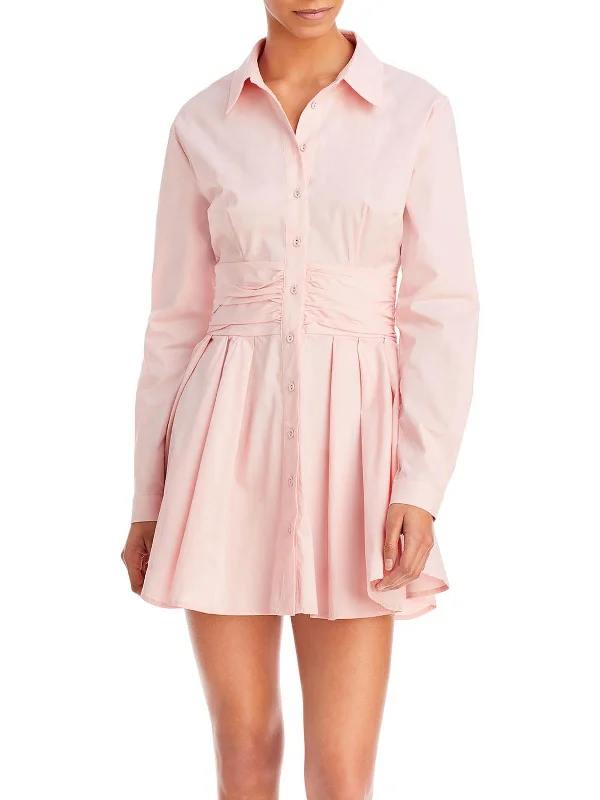 Multi-colored Shirt Dress-Womens Gathered Above Knee Shirtdress