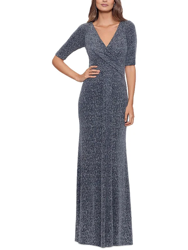 Plunging Neckline Party Dress for Bold Glam -Womens Gathered Long Evening Dress