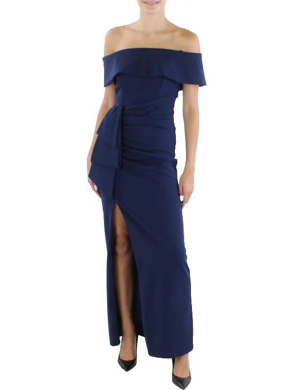 Off-the-Shoulder Ruffle Party Dress for Chic Look -Womens Gathered Maxi Evening Dress