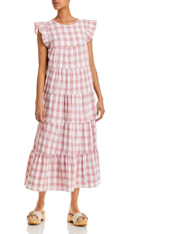 Doll Dress with Bright Floral Pattern -Womens Gingham Midi Babydoll Dress