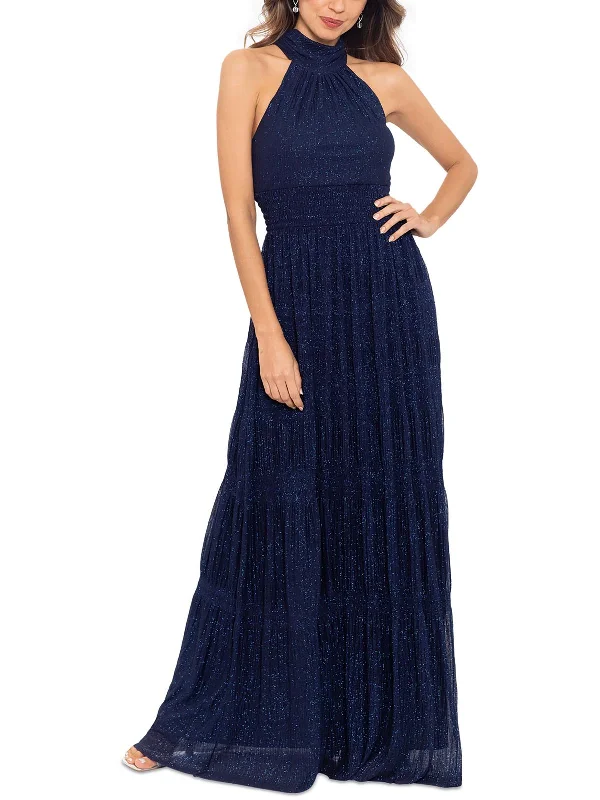 White Satin Party Dress for Elegant Affair -Womens Glitter Crinkled Evening Dress