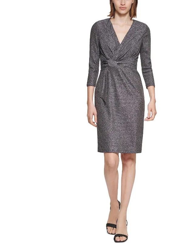 Green Satin Party Dress for Holiday Party -Womens Glitter Knee Cocktail and Party Dress