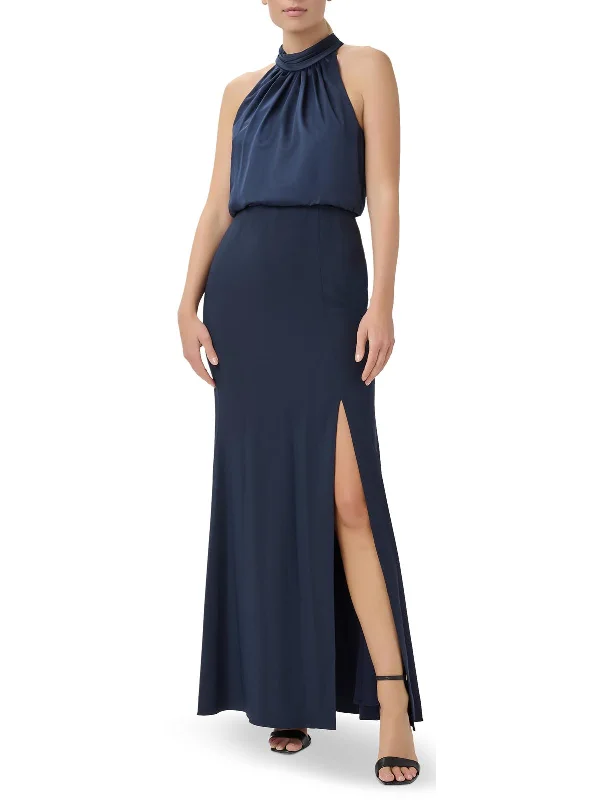 Layered Tulle Party Dress for Girly Style -Womens Halter Blouson Evening Dress