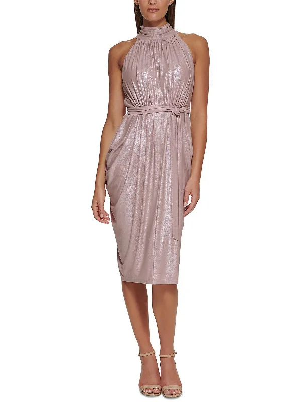 V-neck Silk Party Dress for Classic Look -Womens Halter Midi Cocktail and Party Dress