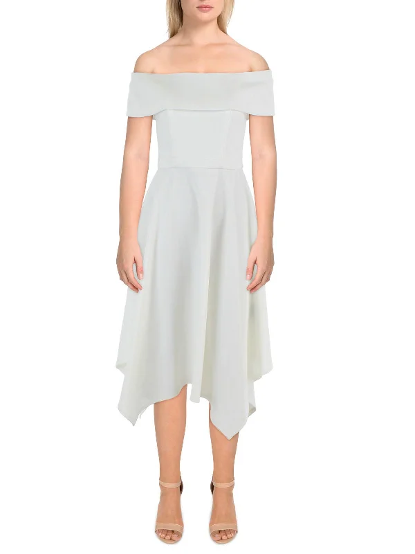 Sparkly Party Dress for New Year's Eve -Womens Handkerchief Hem Off-The-Shoulder Cocktail and Party Dress